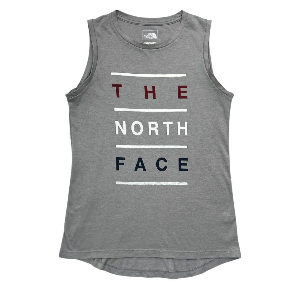 The North‎ Face Tank Top Women's Size Small Gray Red White & Blue Graphic Tank